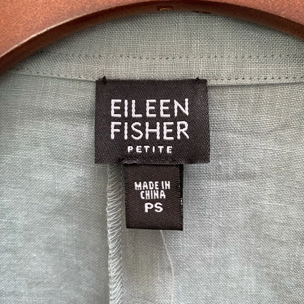 Eileen Fisher Funnel Neck Jacket Spring Linen Petite Small Tarragon Blue Green - Picture 7 of 15